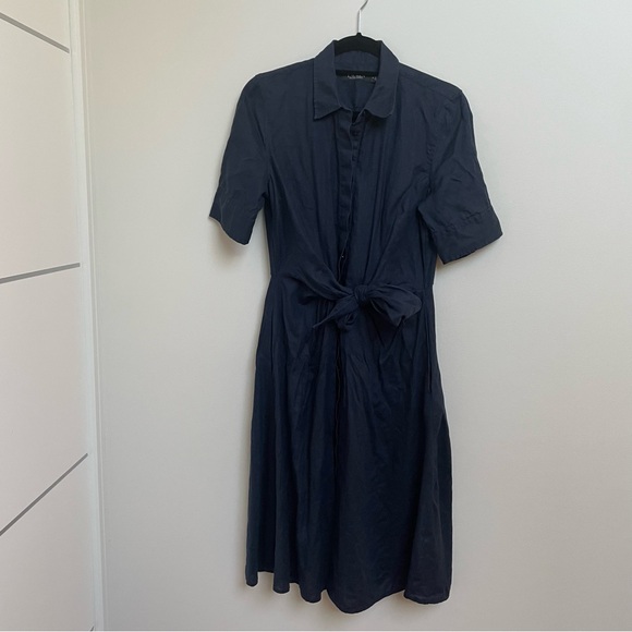 Ralph Lauren tie front linen shirt dress navy blue size 8 - Picture 3 of 13